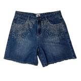 DRY ROT "Stardust" Rhinestone Denim Shorts (Blue) - Dry Rot