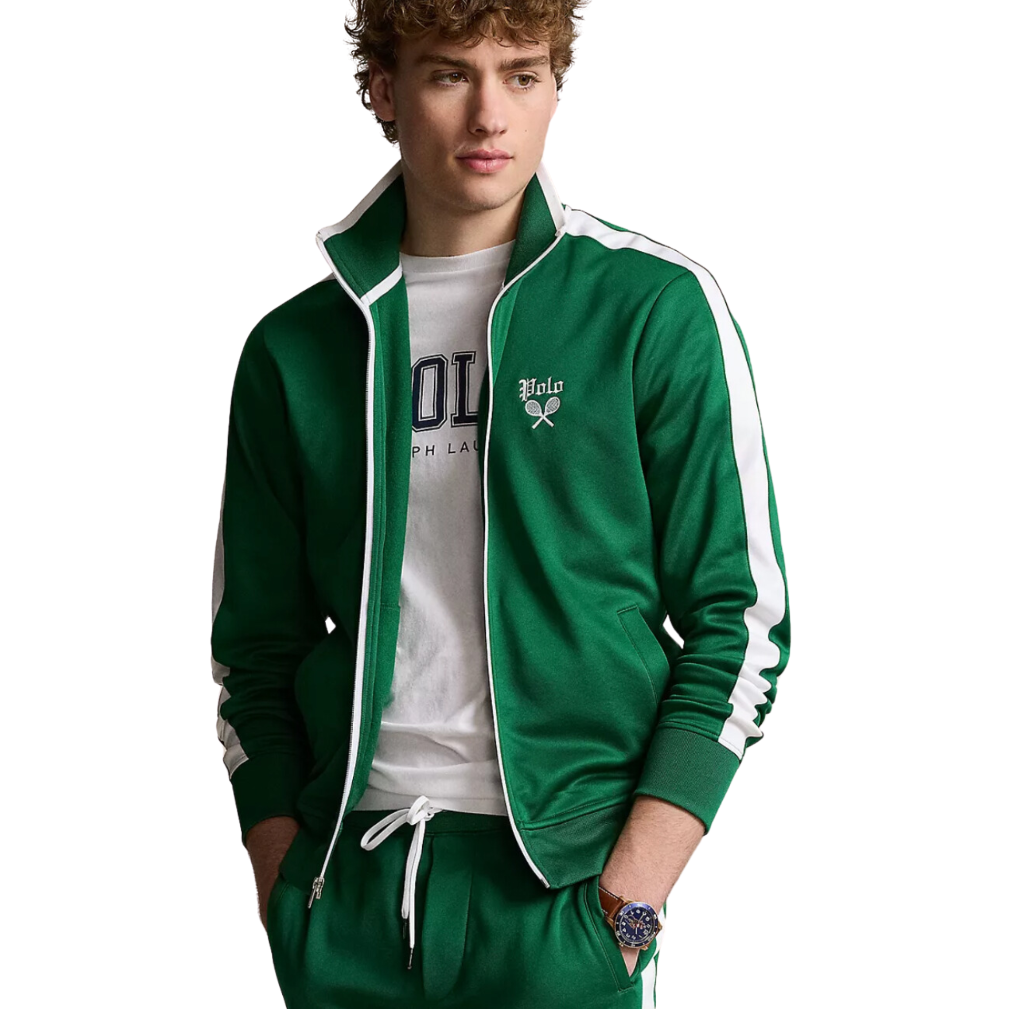 Polo Ralph Lauren Embroidered Fleece Track Jacket (Tennis Green/ White) - Polo Ralph Lauren