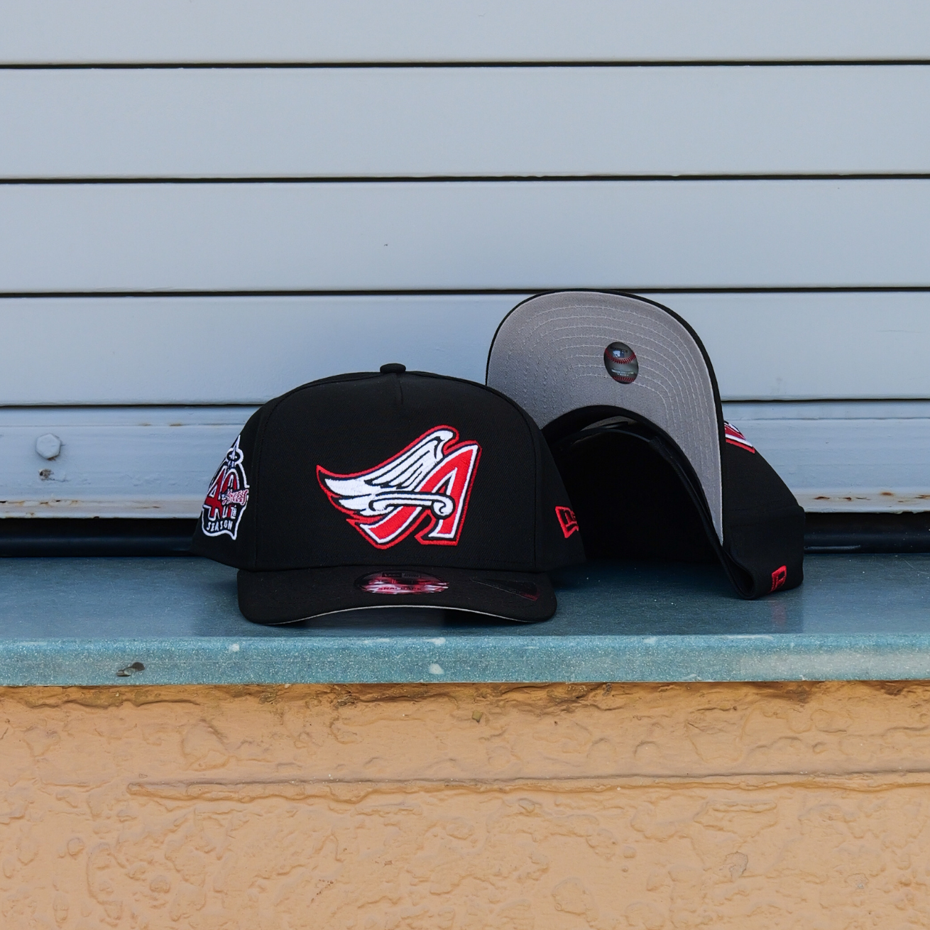 New Era Anaheim Angels 40th Season 9FIFTY A-Frame Snapback-(Black/Red) - New Era