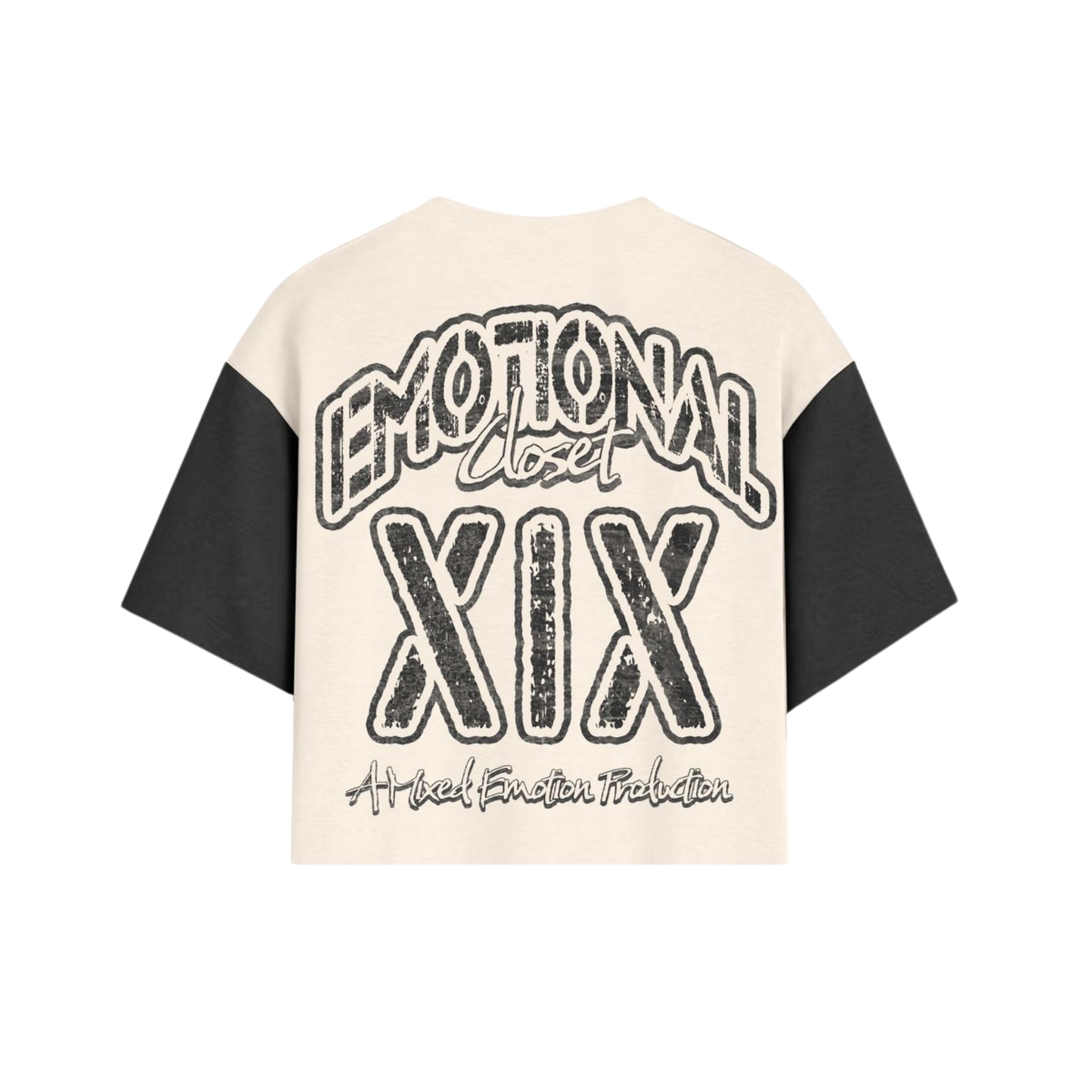 Mixed Emotion 'Emotional Closet' Cropped Tee (Cream/Black)