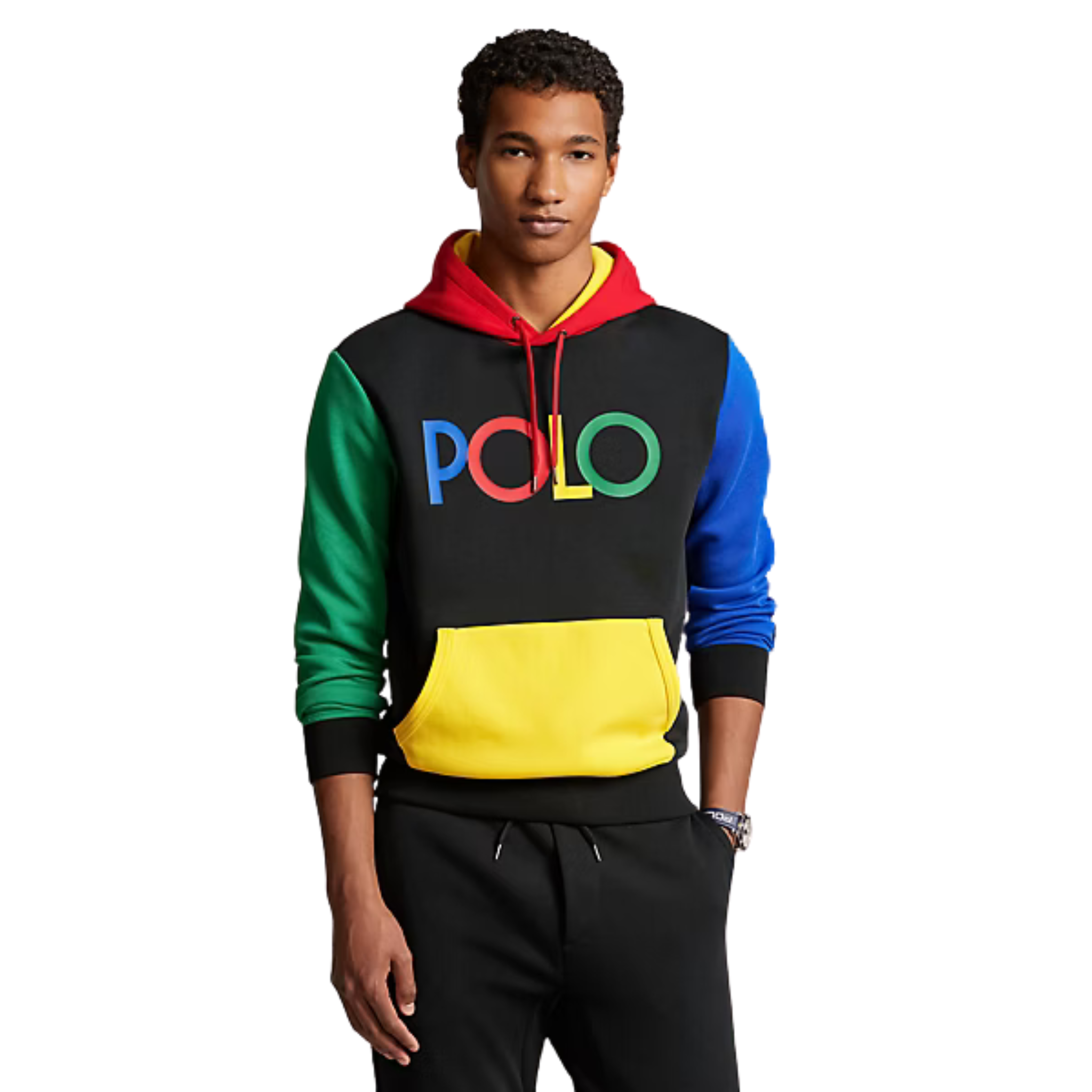 Polo Ralph Lauren Logo Color-Blocked Double-Knit Hoodie (Black/Multicolor)