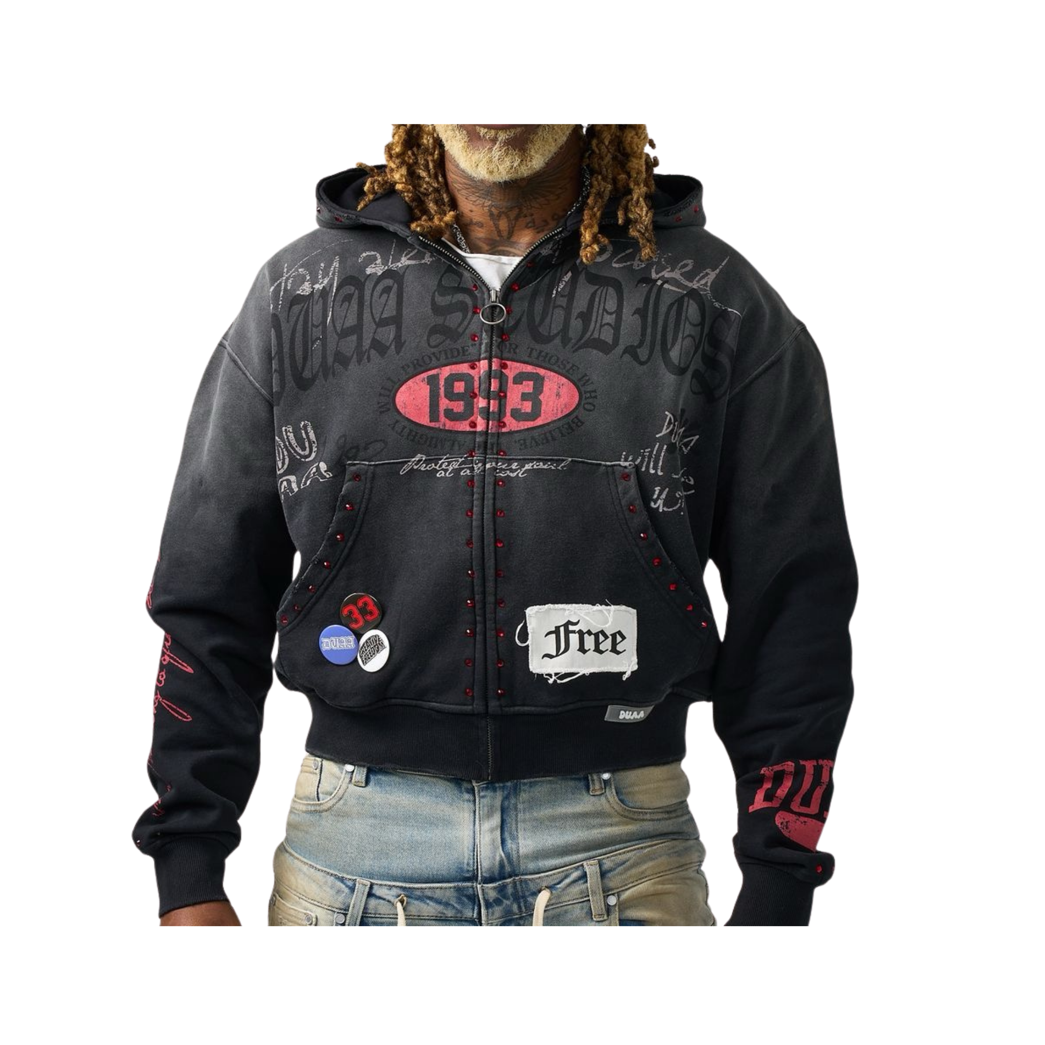 DUAA "Stamp" Zip Up Hoodie (Black) - DUAA