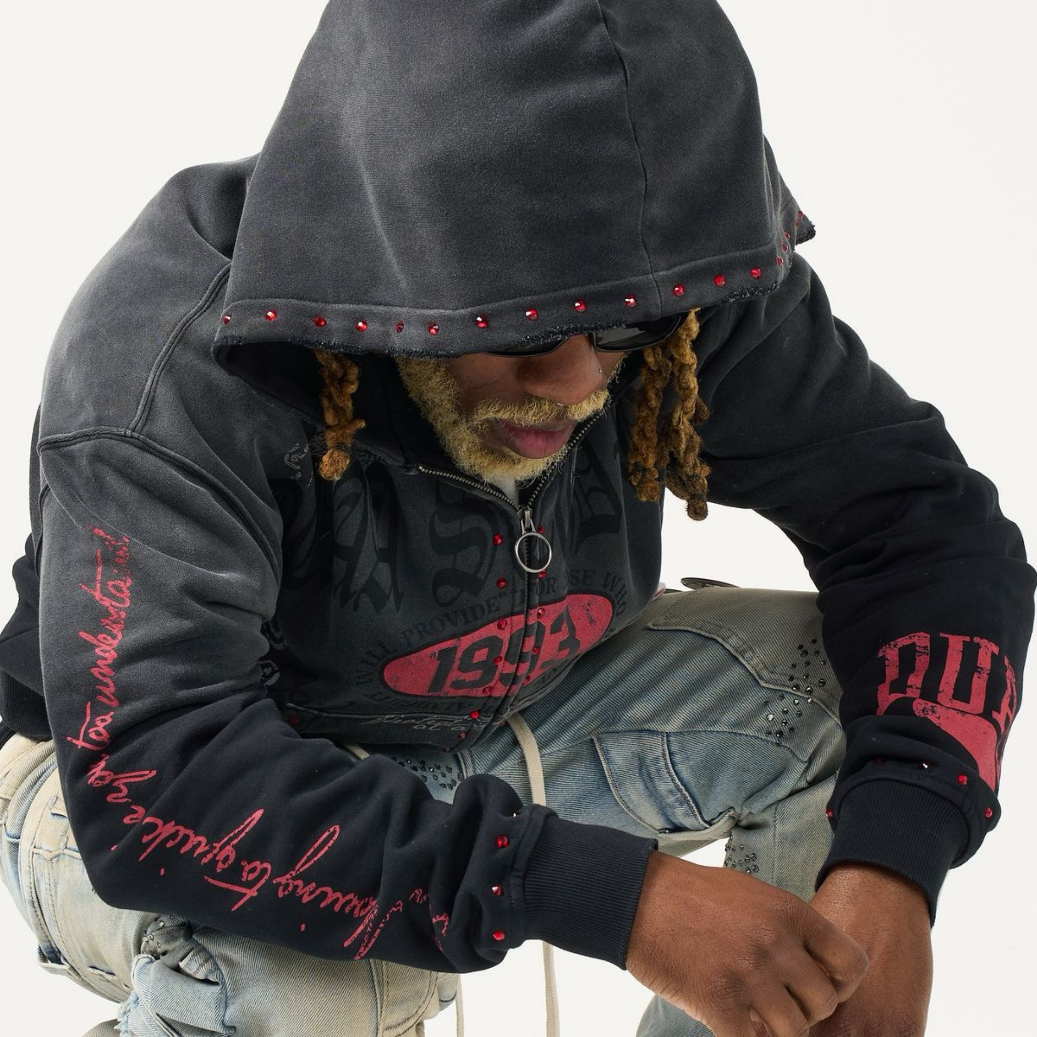DUAA "Stamp" Zip Up Hoodie (Black) - DUAA