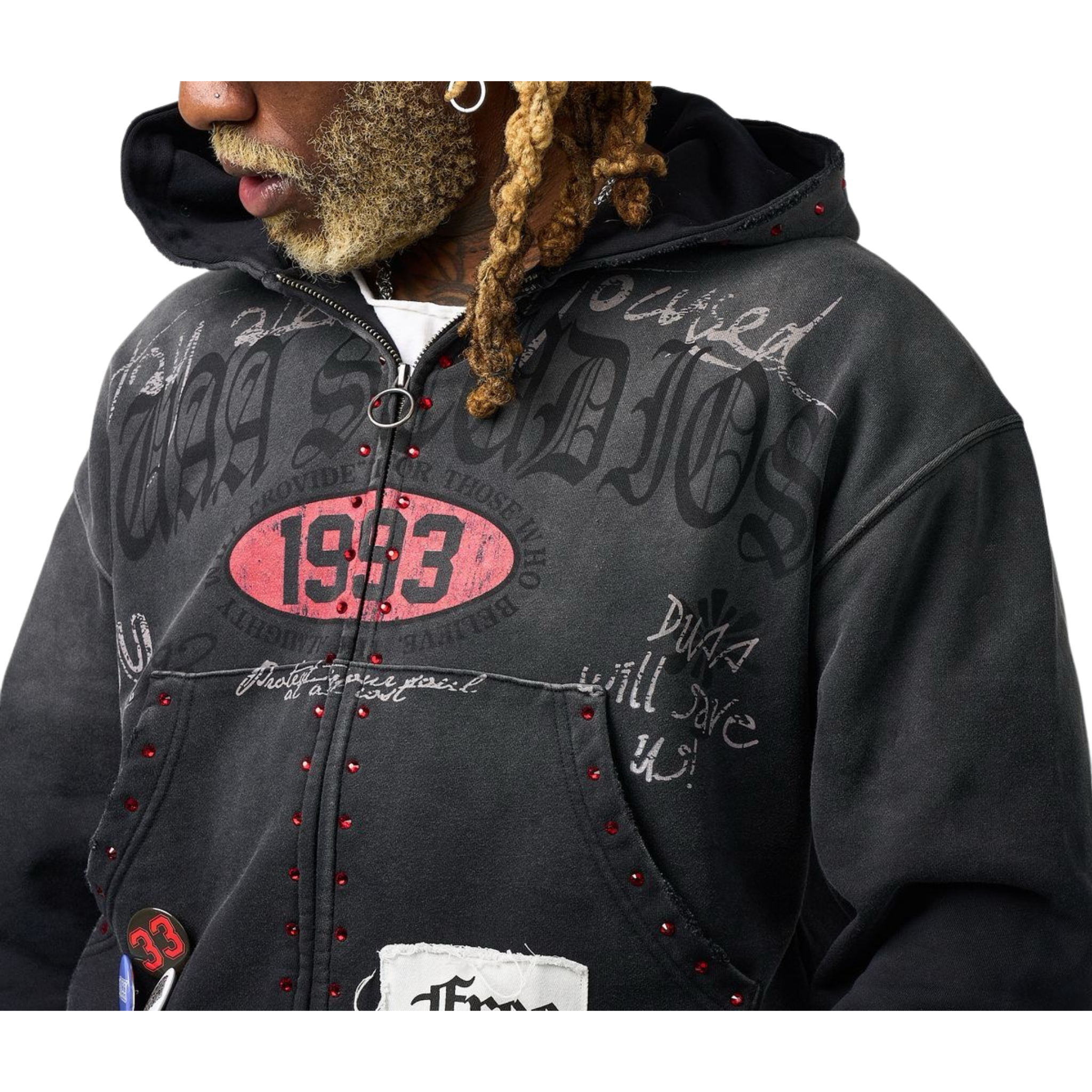 DUAA "Stamp" Zip Up Hoodie (Black) - DUAA
