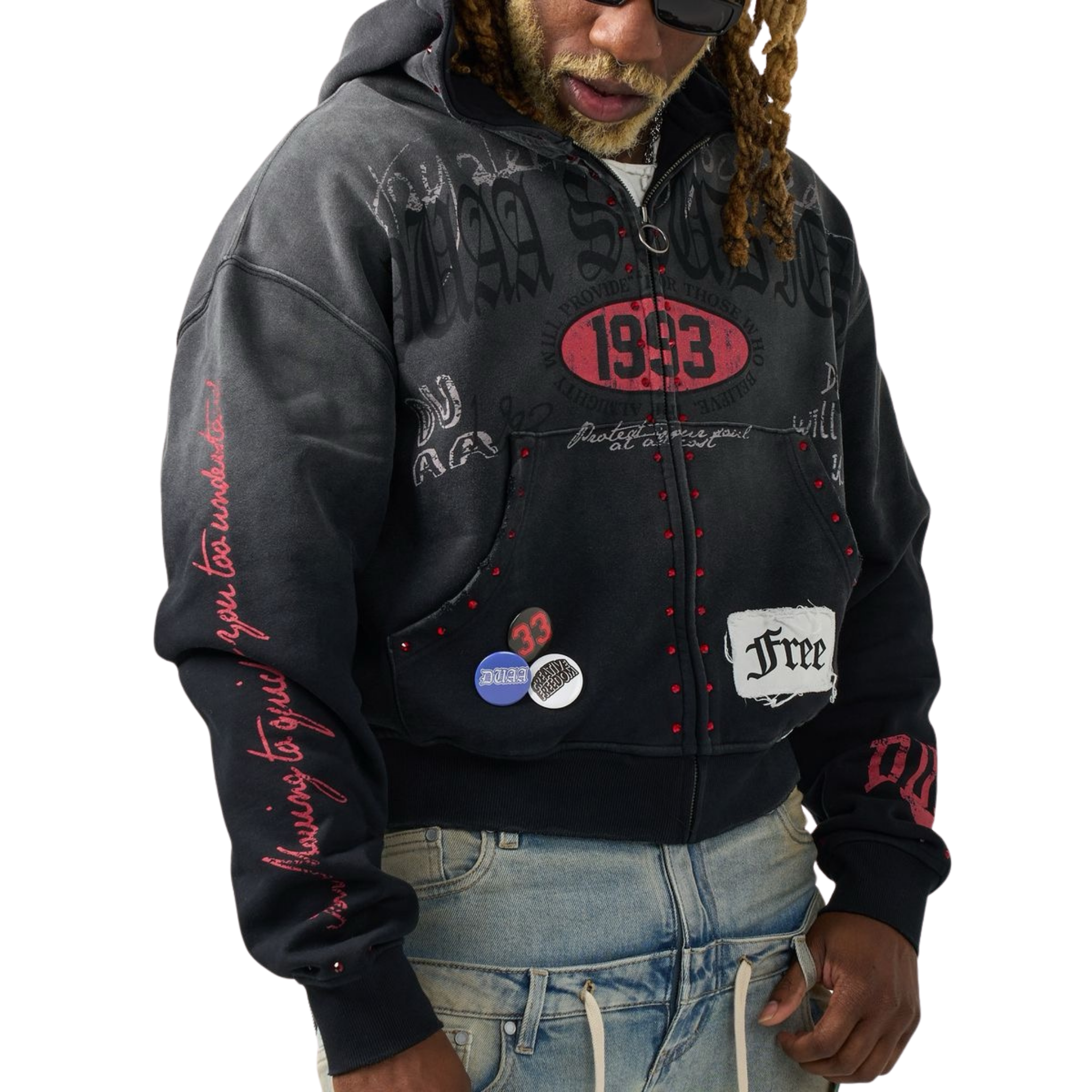 DUAA "Stamp" Zip Up Hoodie (Black) - DUAA
