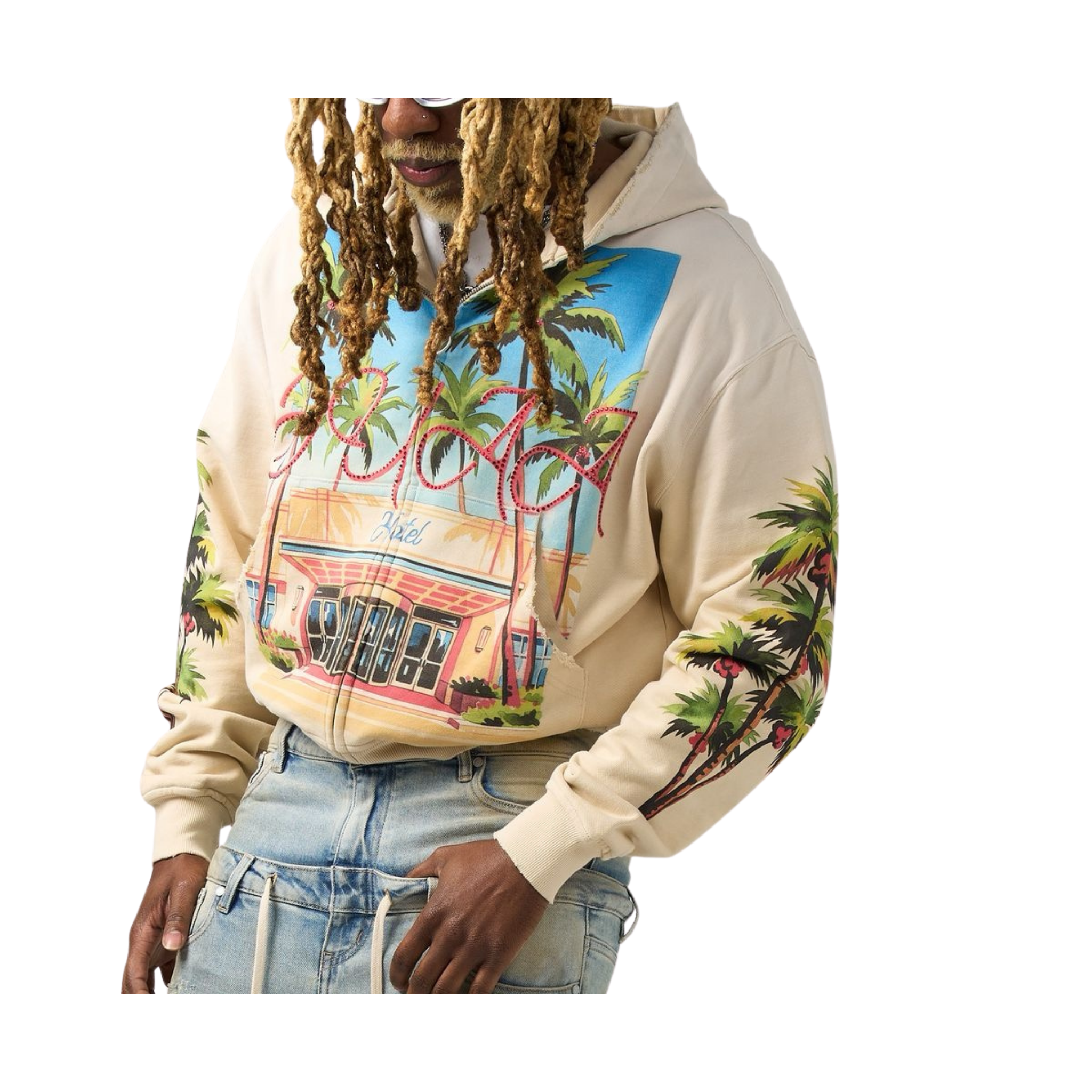 DUAA "Stay" Zip Up Hoodie (Cream) - DUAA