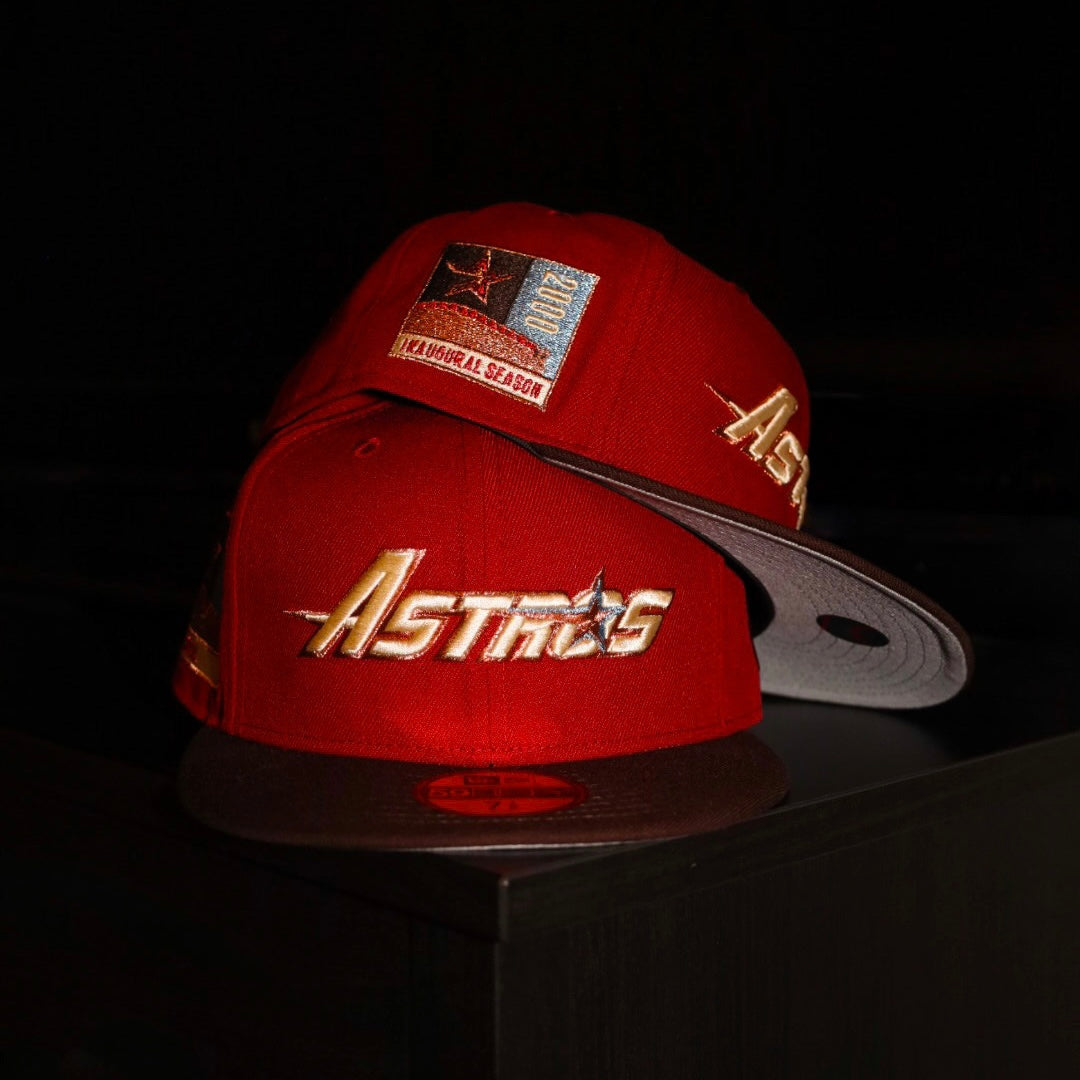 New Era Houston Astros 2000 Inaugural Season Side Patch Fitted (Brick Red/Burnt Wood) - New Era