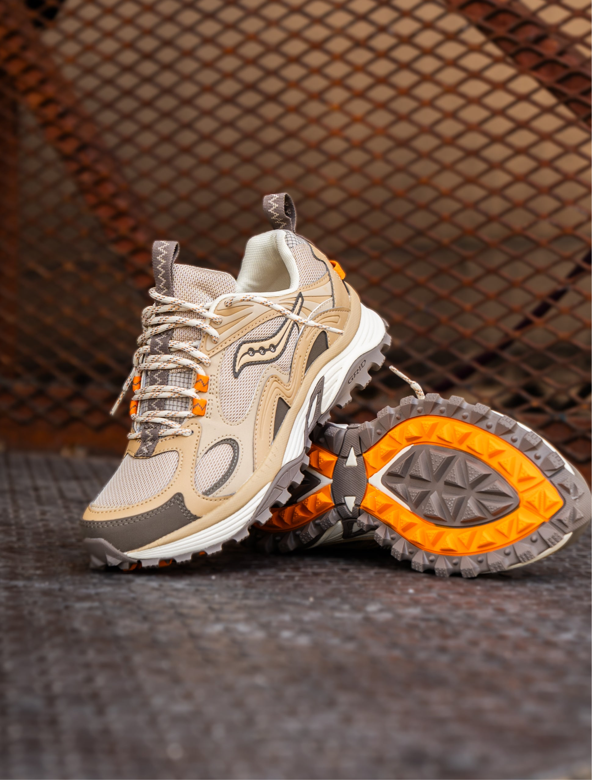 Mens Saucony Grid Aura X (Whey/Orange)