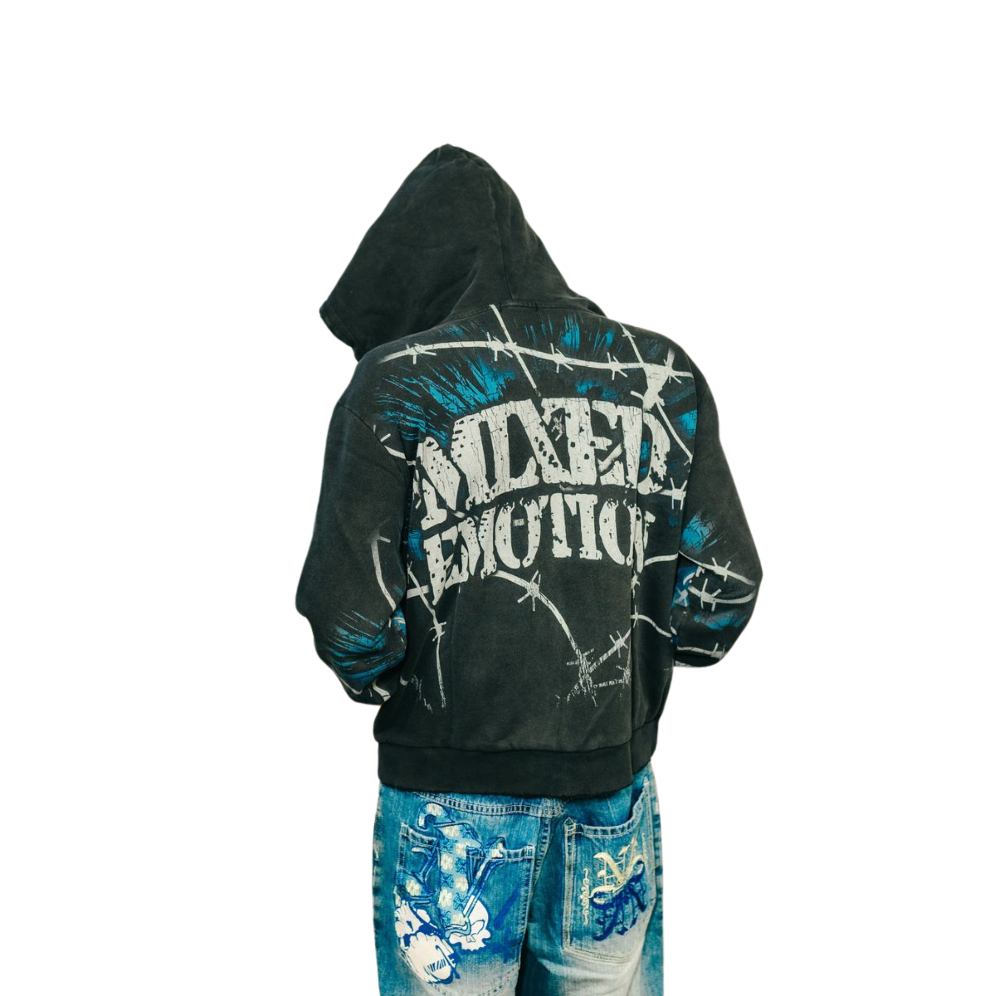 Mixed Emotion Acid Wash “Radioactive” Hoodie (Vintage Black/Blue)