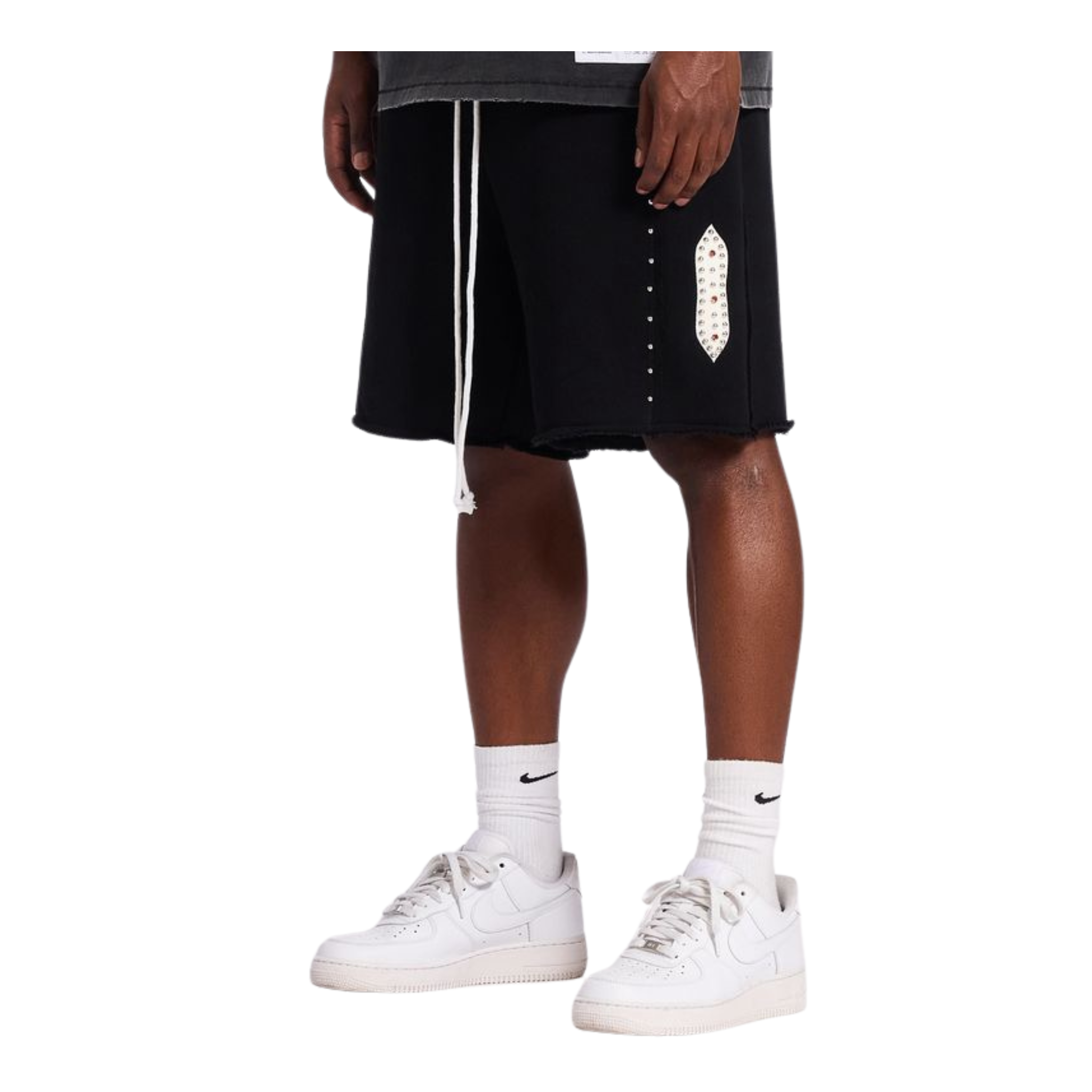Memory Lane "Studded Fleece" Long Shorts (Black) - Memory Lane