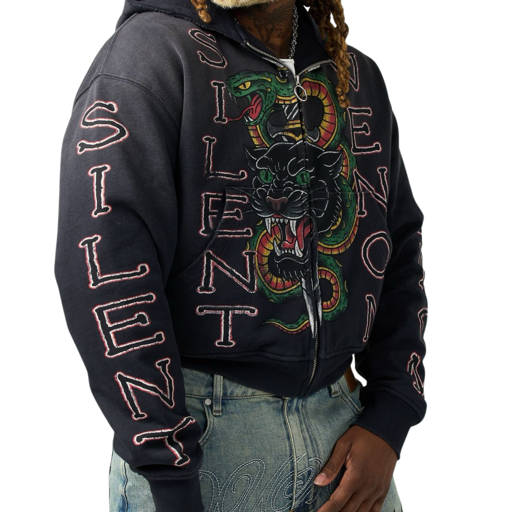 DUAA "Snake" Zip Up Hoodie (Black) - DUAA
