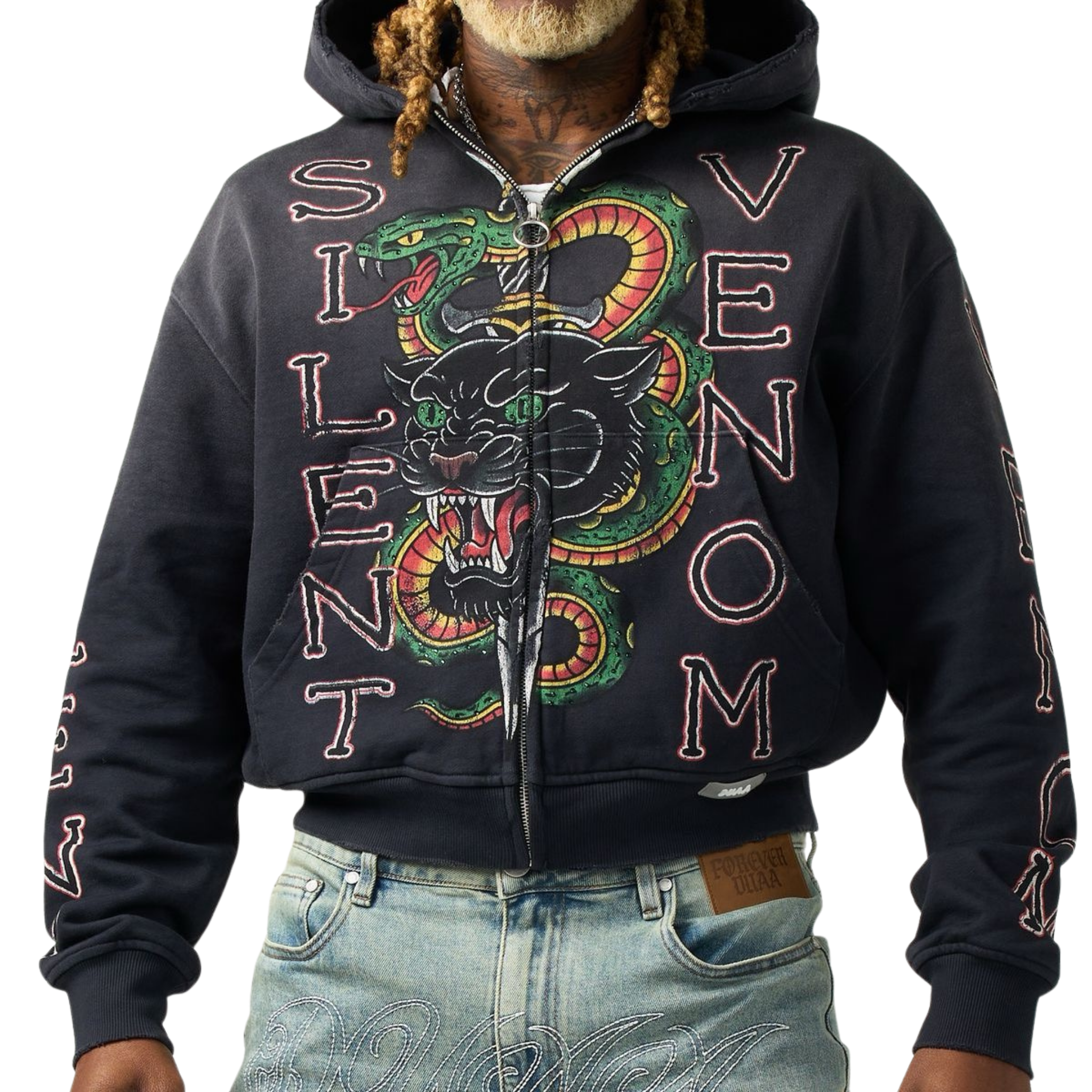 DUAA "Snake" Zip Up Hoodie (Black) - DUAA