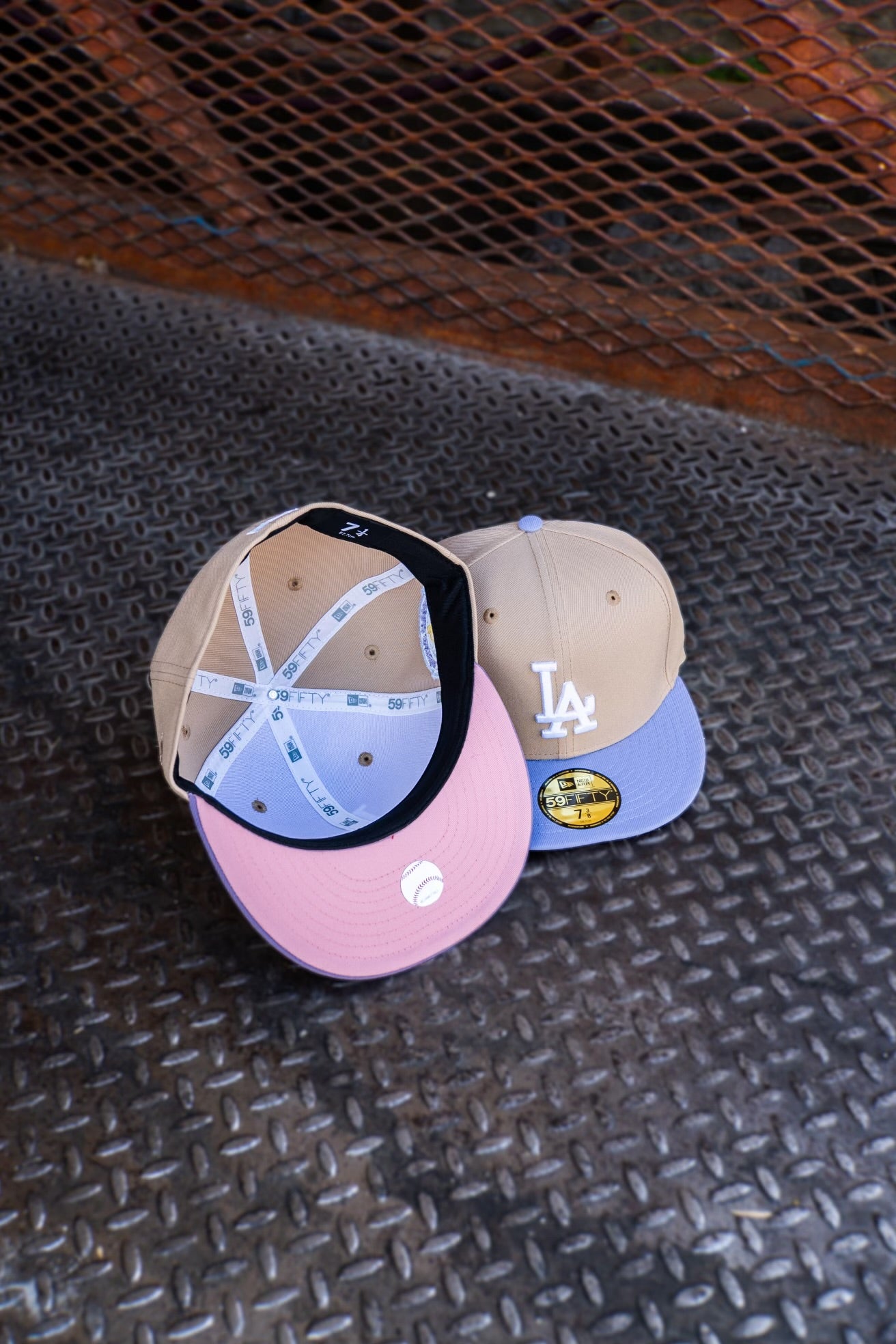 New Era Los Angeles Dodgers Stadium 50th Anniversary Pink UV (Camel/Lavender) 59Fifty Fitted