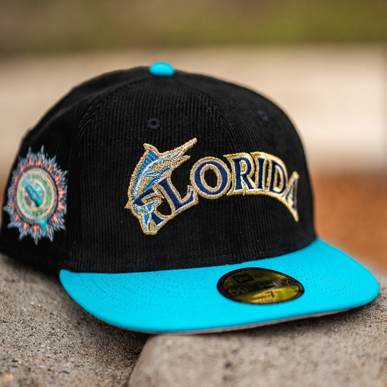 New Era Florida Marlins Pink UV (Corduroy Black/Teal) - New Era