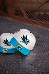 New Era San Jose Sharks 25th Anniversary Pink UV 59Fifty Fitted (Off White/Teal)