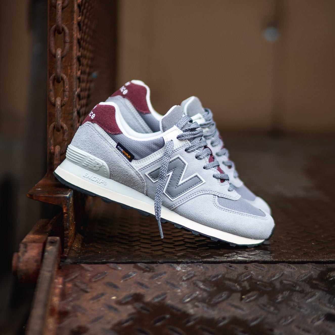 Mens New Balance 574 Grey Burgundy U574KBR