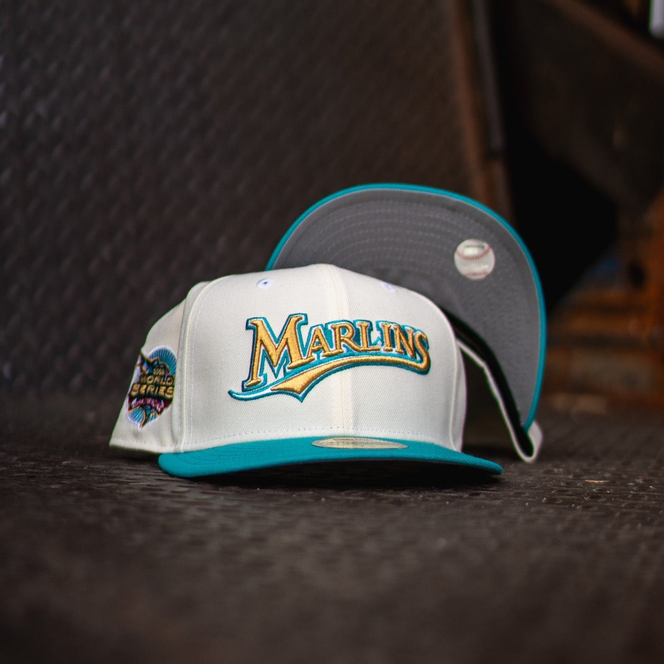 New Era 59FIFTY Miami Marlins 10th Anniversary Patch Jersey Hat- Teal, Black Teal/Black / 7 3/8