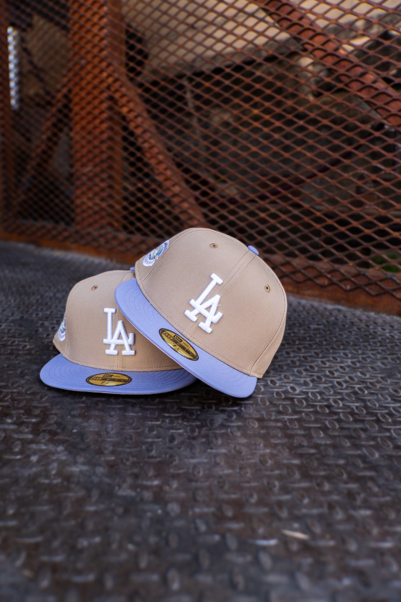 New Era Los Angeles Dodgers Stadium 50th Anniversary Pink UV (Camel/Lavender) 59Fifty Fitted