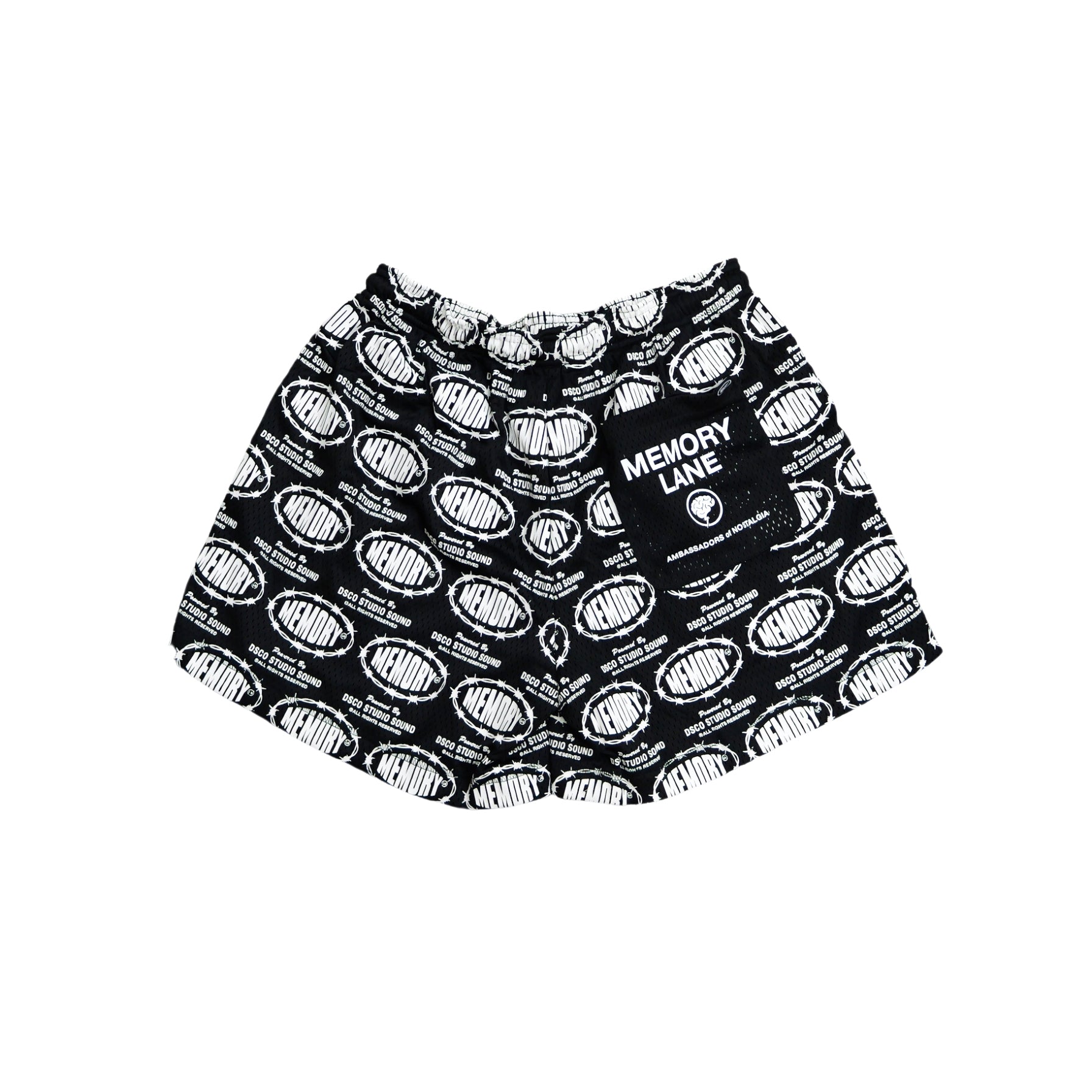 Memory Lane Barbwire Print Mesh Shorts (Black) - Memory Lane