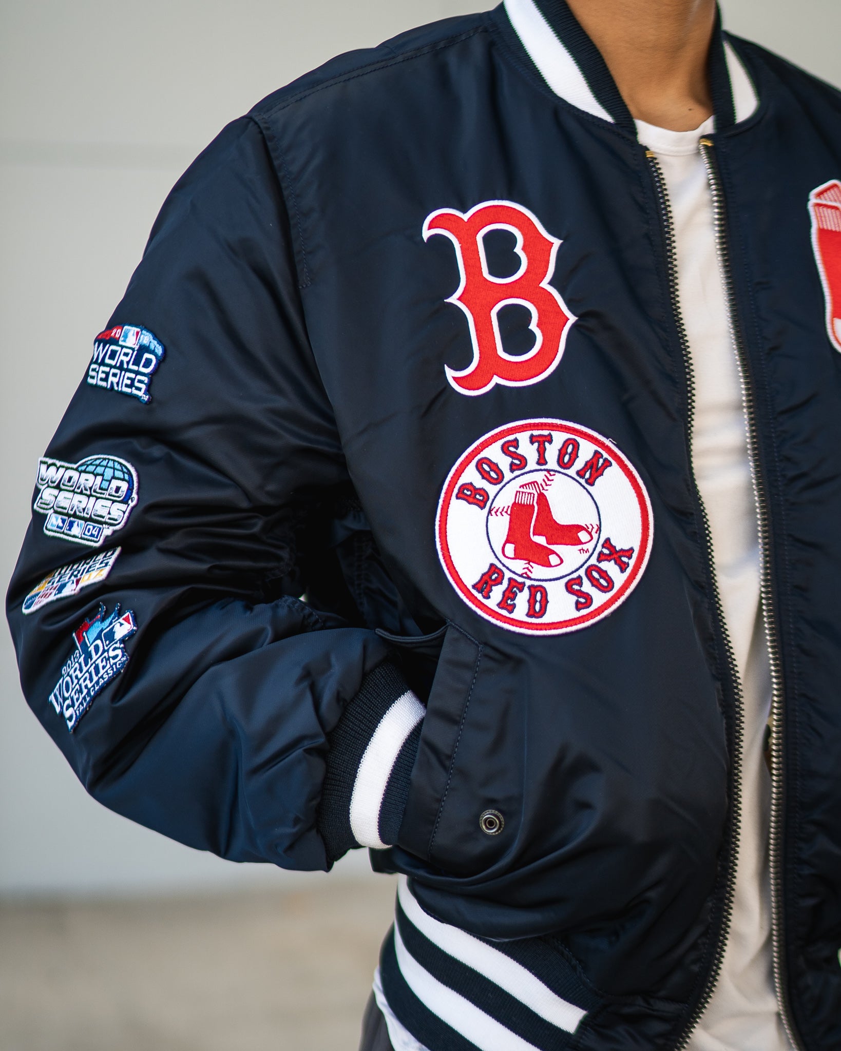 Navy Full-Zip Boston Red Sox MA-1 Bomber Jacket