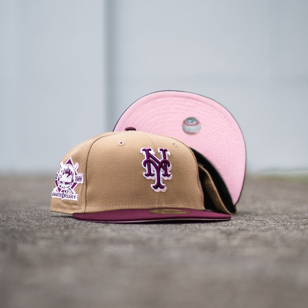 New York Mets Light Pink Hibiscus Pale Green Leaf Black Background