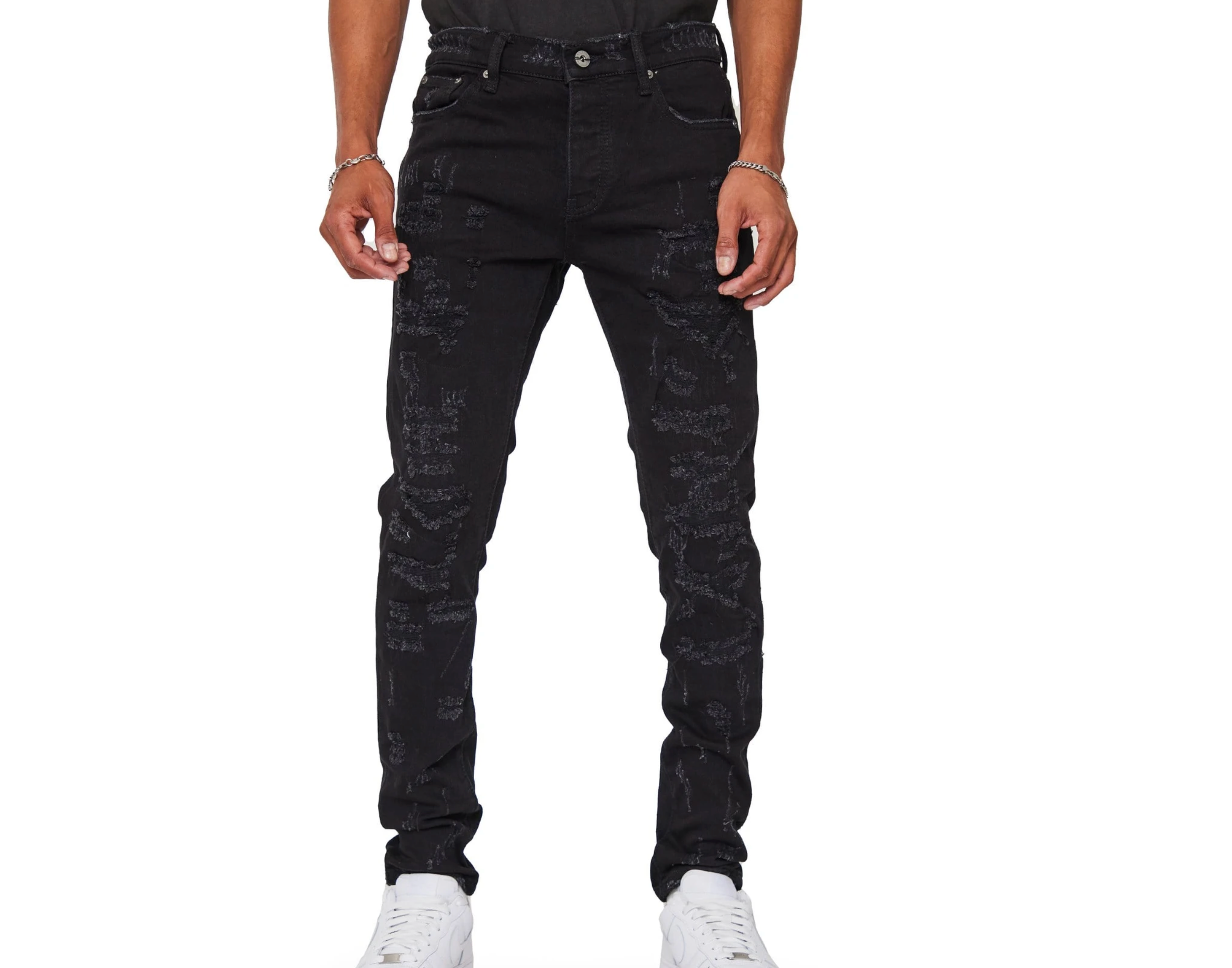 Valabasas Shredded "Skinny" Jeans (Black) - VALABASAS